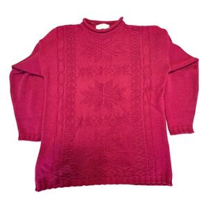 The Edinburgh Collection Vintage‎ Knit Sweater Snowflake Cable Burgundy Medium